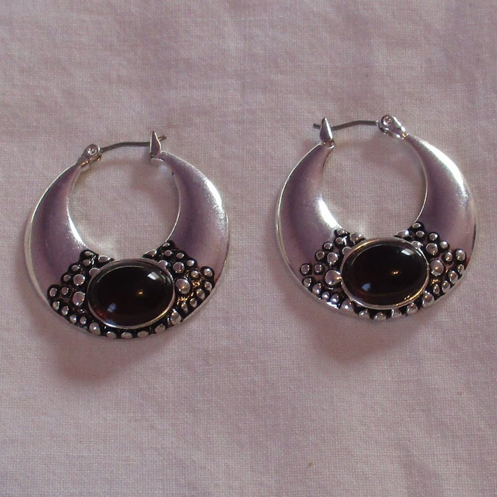 CRESCENT Moon Cutout Hoop Earrings Amber Boho Jewelry